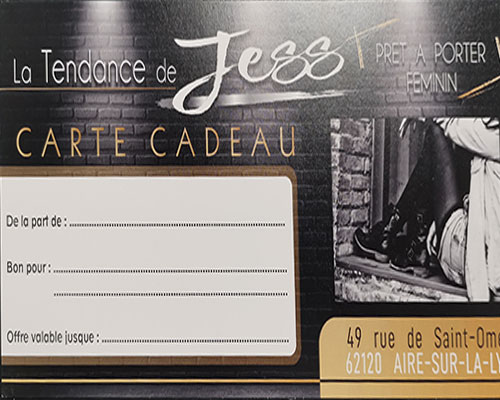 carte cadeau du magasin de prêt-à-porter, La Tendance de Jess à Saint-Omer